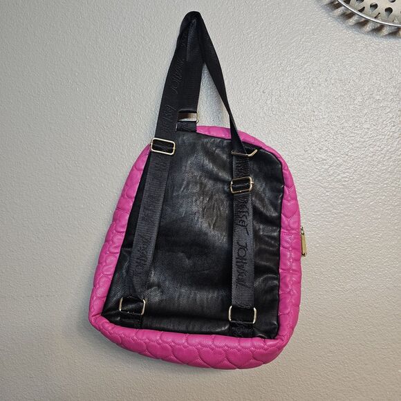 Betsey Johnson Hot Pink Heart Quilted Backpack Purse Bow Accent L Gold Accents main image 8